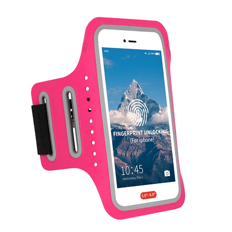 Full Screen Telefoon Armband Case Running Houder Elastische Water Slip Fit In 4.7-5.5 Inch Telefoon Met Verstelbare Riem pocket Sleutel: Rood