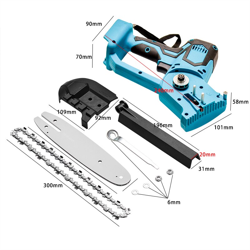 8 inch elektrische zaag, kettingzaag, houtsnijder, snoerloos, beugel, borstelloze motor, 500r/ min. kettingzaag, elektrisch gereedschap voor makita, 18v accu's