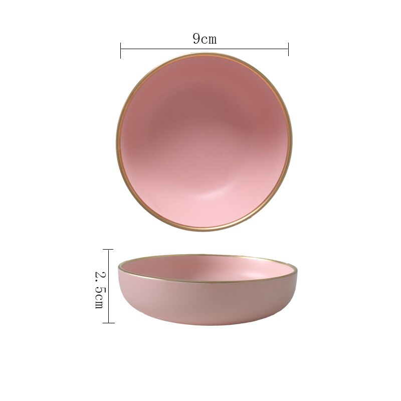 Massiv lyserød keramisk plade gylden kant maleri porcelæn skål plade ske servise sæt vestlig bøf bakke snack retter plade: Fad