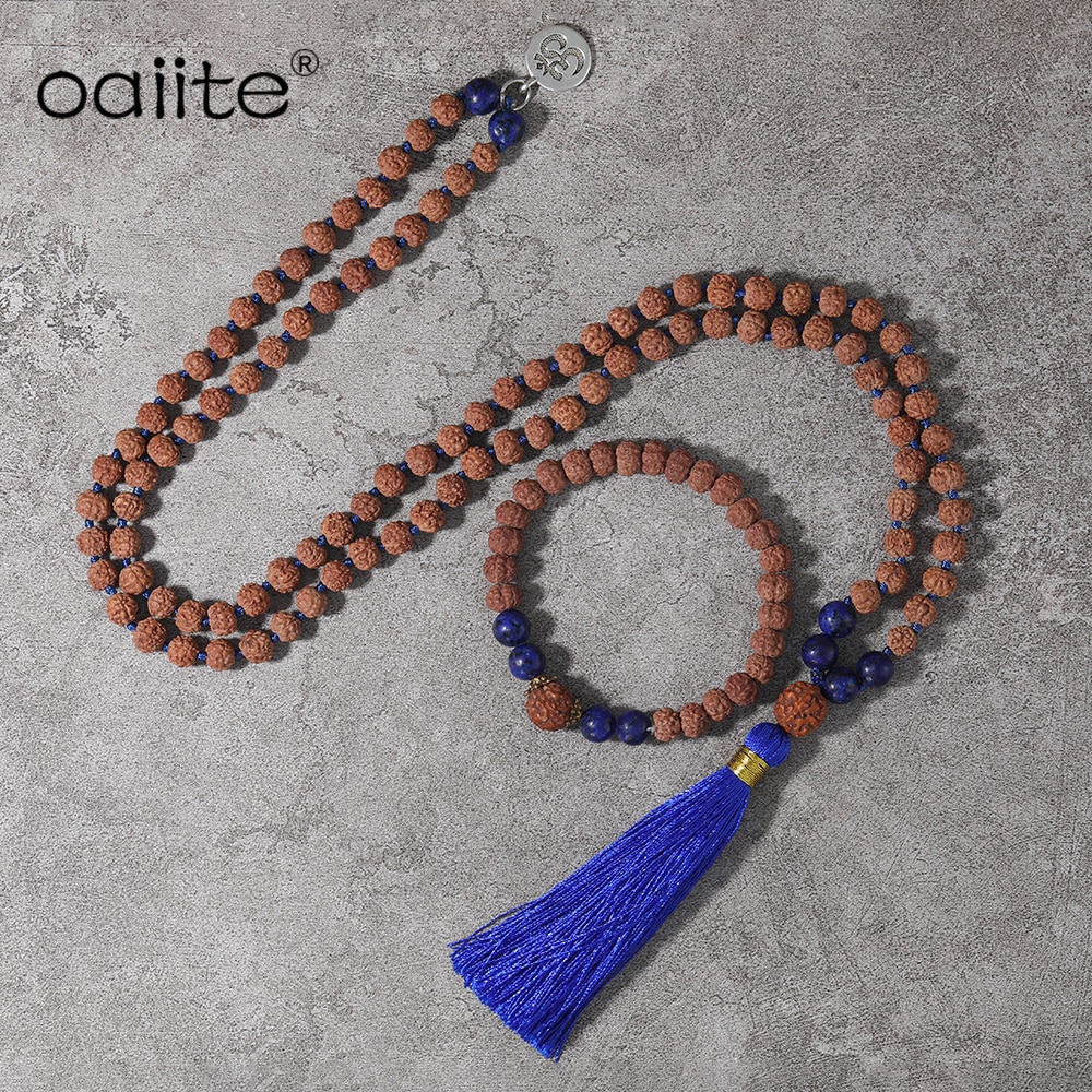 Oaiite Lucky Mala Rudraksha Ketting, Lapis Lazuli 108 Charm Yoga Gebed Kralen Sieraden Set, boeddha Gebed Armband Vrouwen Mannen
