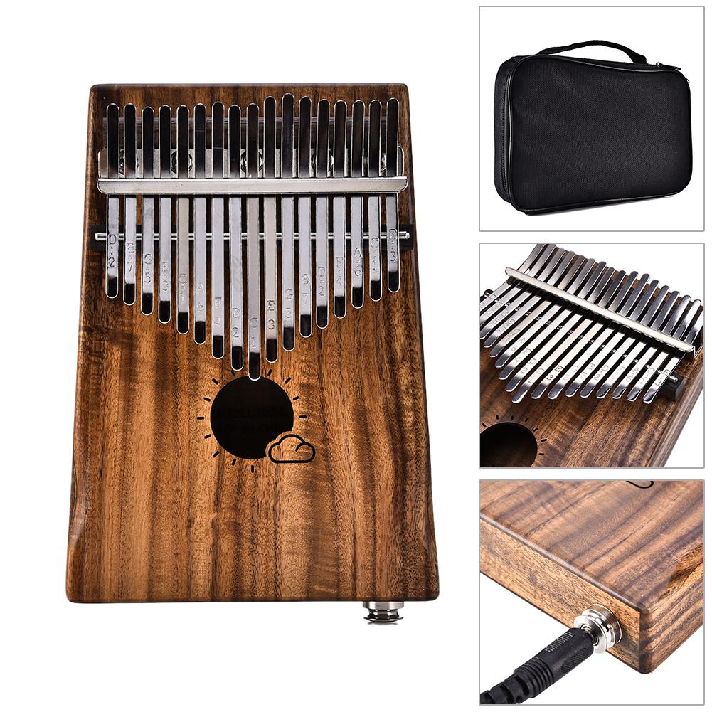 17 nøgle kalimba acacia træ tommelfinger klaver link højttaler elektrisk pickup med taske kabel calimba spille træ musikinstrument: Default Title