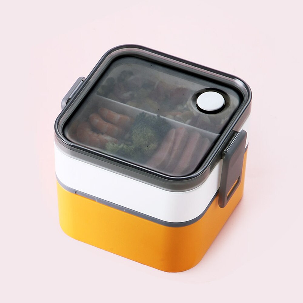 500-1100ml Portable 2 Layer Healthy Lunch Box Food Container Microwave Oven Lunch Bento Boxes With Cutlery: yellow / 500-800ml