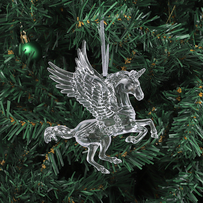 Acrylic Christmas Ornaments Clear Flying Unicorn Bird Elk Snowflake Xmas Tree Hanging Pendants Year Home DIY Decoration