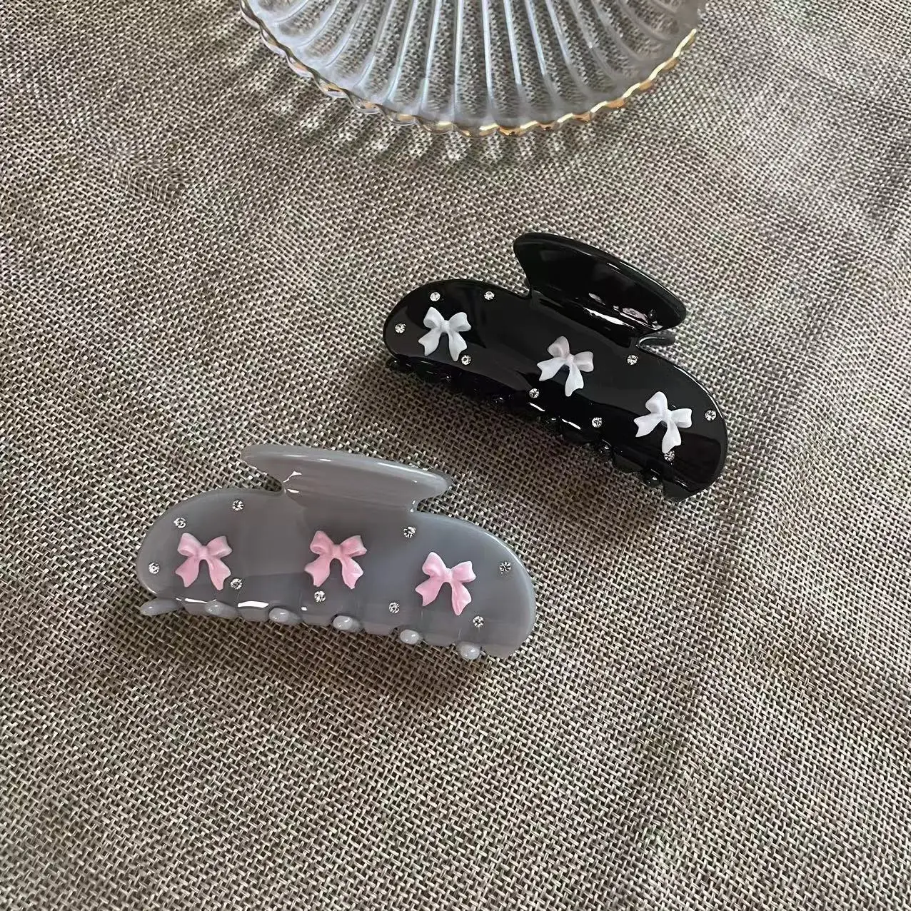 Accesorio para diadema de tiburón, pinzas para el pelo con tachuelas de diamantes y lazo, pinzas para el cabello geniales, sujeción fuerte para accesorios para el cabello largos y gruesos