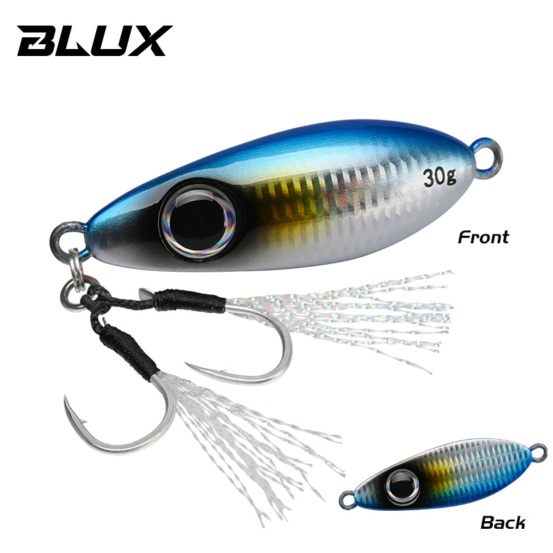 BLUX-cuchara tipo anzuelo de Metal, señuelo de pesca con cuchara, 30G, cebo Artificial, Shore, Jigging lento duro, fundición larga, lubina, atún, aparejos de agua salada: Azul marino