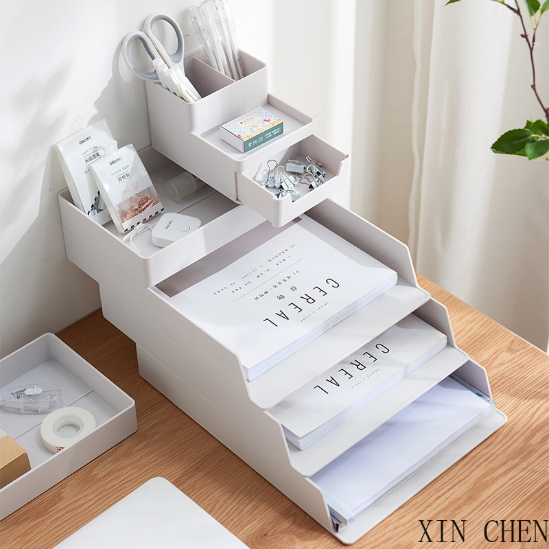 Desktop storage box desk file A4 paper organizer File plastic storage box Can overlap
