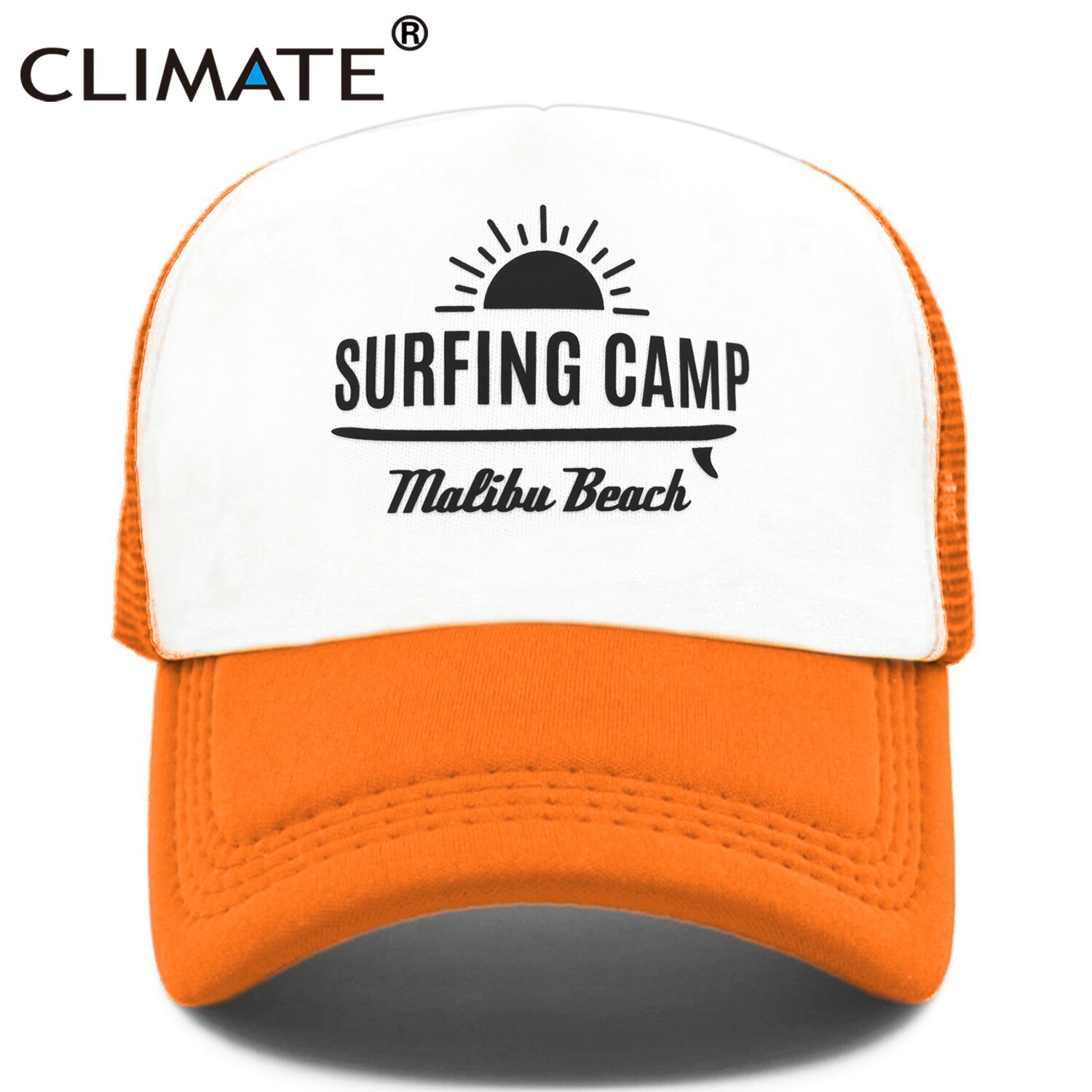 CLIMATE Surfing Camp Cap Malibu Beach Trucker Cap Hat Surfing Fan Surfer Hip Hop Cap Surfboard Surf Riding Mesh Cap Hat Youth: Orange