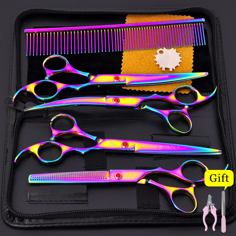 Pet scissors Straight &Thinning & Curved scissors 3pcs set +comb for dog grooming dogs shears hair cutter 7.0 inch