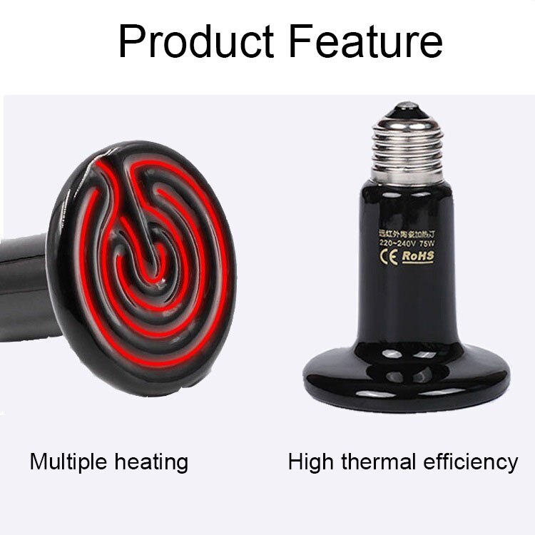 Lampada riscaldante per animali domestici per rettili E27 220V lampadina a infrarossi in ceramica nera con emettitore di calore per rettili riscaldatore per animali