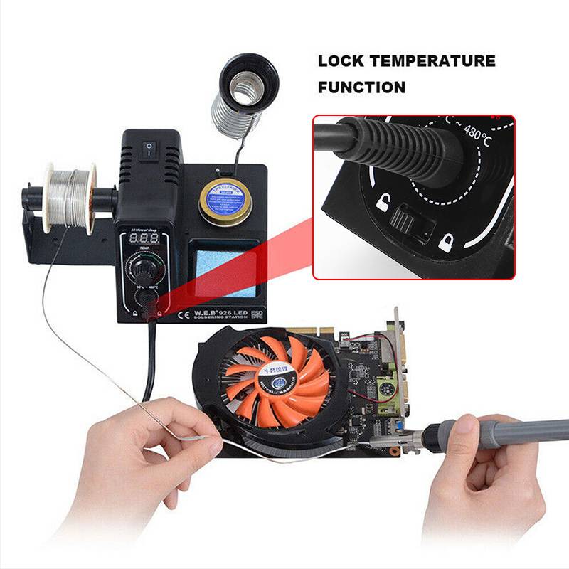 60W Electric Soldering Iron Station Solder Rework 90-480 Celsius Temperature Adjustable Soldering Station Iron with LCD Display