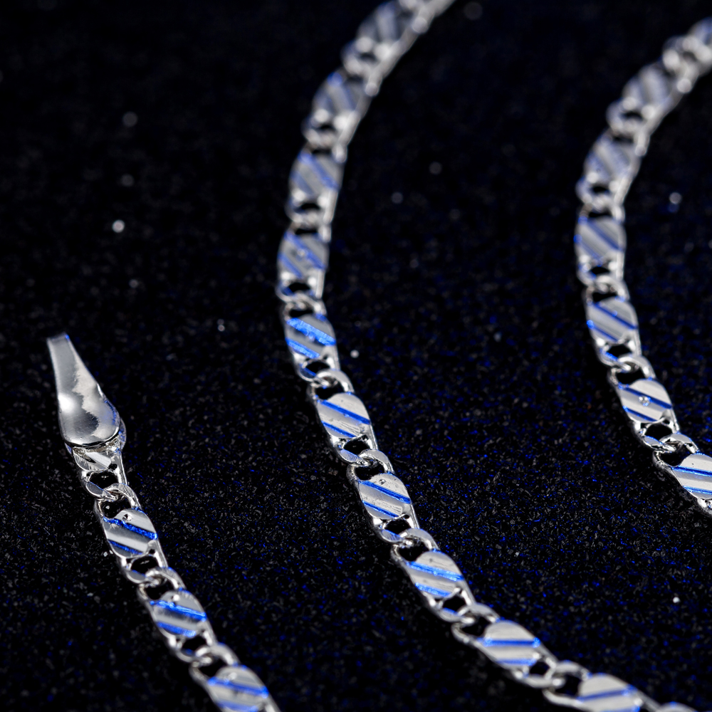QWWASD, , collares de cadenas planas de Plata de Ley 925 de 2MM para hombres y mujeres, joyería fina para de boda, de vacaciones