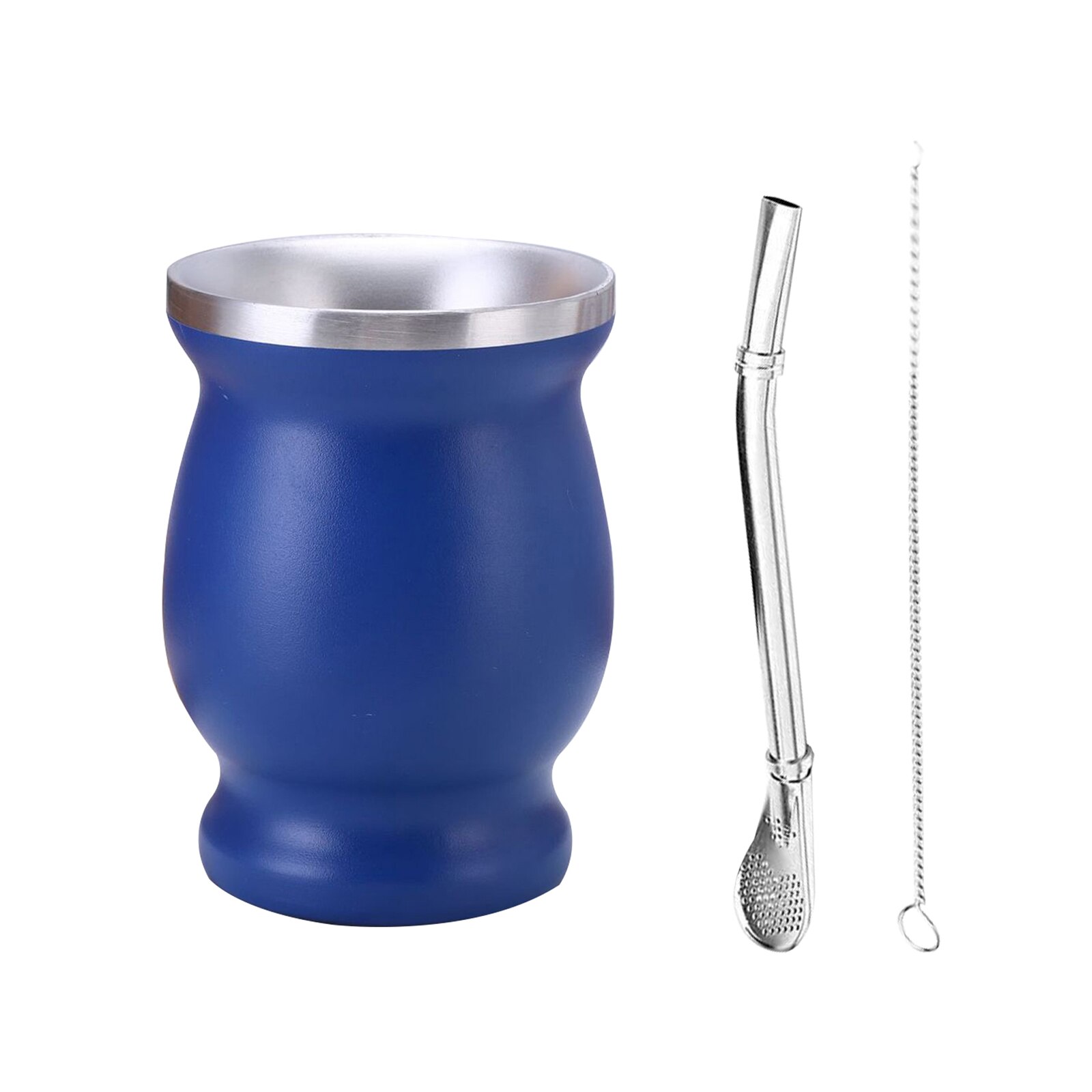 Unisex Yerba Mate Teacups 8oz Solid Color Stainless Steel Insulation Cup with Straw Brush for Household Office: Blue