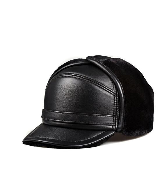Gorros de cuero para hombre, gorro de bombardero con protección para las orejas, snapback, para exteriores, mantiene el calor,