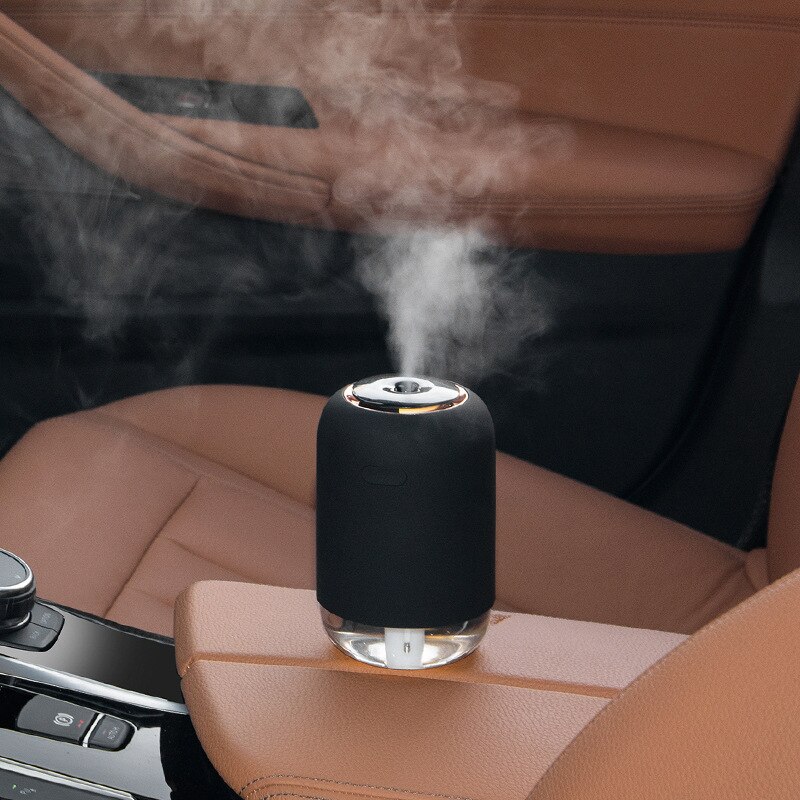 Mini Car Luchtbevochtiger Draagbare Usb Aromatherapie Luchtzuiverende Luchtbevochtiger Met Led Nachtlampje: Black