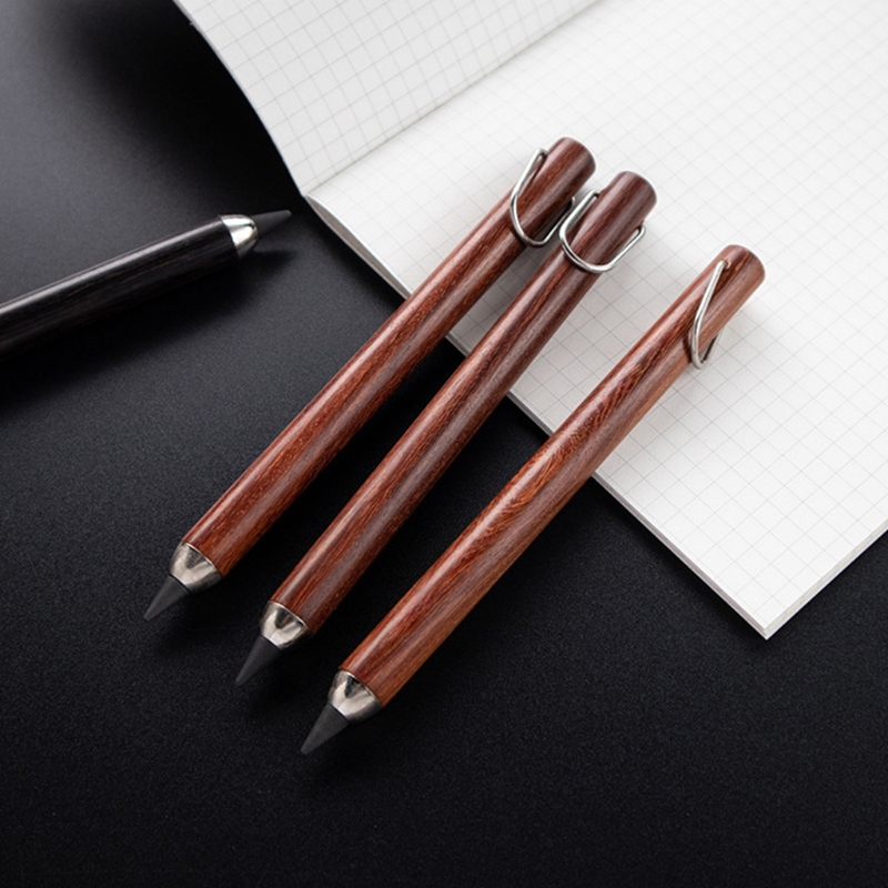 Bolígrafo sin tinta de madera borrable Retro B36C con anillo de hierro colgante, pluma de tornillo, punta para artista principiante, suministros de escritura y bocetos