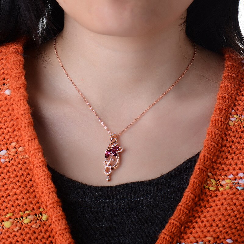 OMHXZJ Europese Mode Vrouw Meisje Party Huwelijkscadeau Phoenix Ruby Zirkoon 18KT Rose Gouden Ketting Hanger Charm CA189