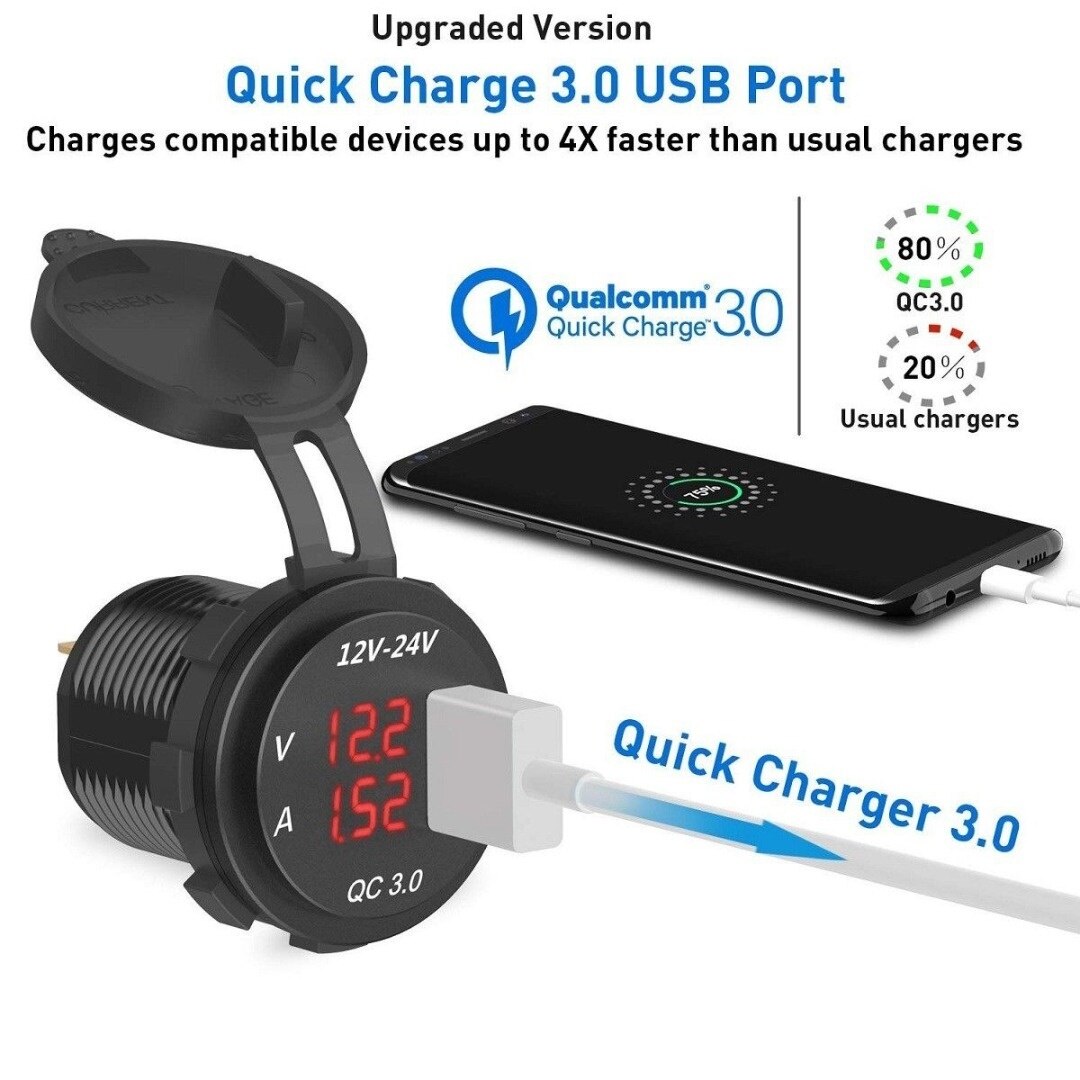 Doppio USB caricabatteria per auto caricabatteria presa adattatore LED voltmetro amperometro 3.0 USB 2V/24V 4.2A per telefono cellulare iPhone Samsung