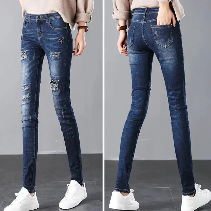 Jean déchiré Boyfriend pour femmes, Streetwear, slim, pantalon crayon, décontracté, noir, extensible