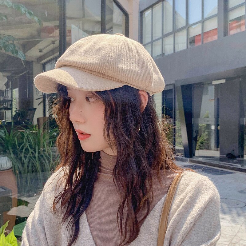Gorro octogonal de algodón de otoño, gorros de boina para mujer, gorras estilo vendedor de periódicos lisas, boinas de estilo británico para mantenerse para mujer