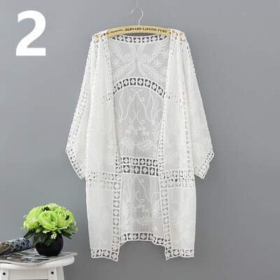 Veste boléro en dentelle à manches longues pour femmes, vêtements de plage, chemises de plage, Cape ajourée hauts élégants, veste d'été de mariage: 2