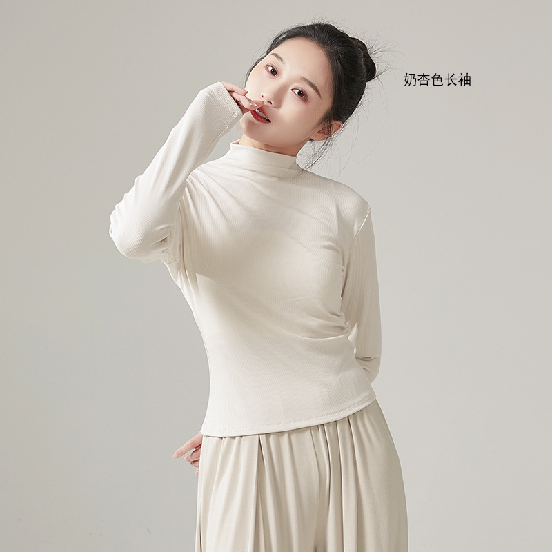 Women Modern Dancewear Long Sleeve High Neck Slim Costume Stage Performance Clothing China Practice Clothes Elastic Tops