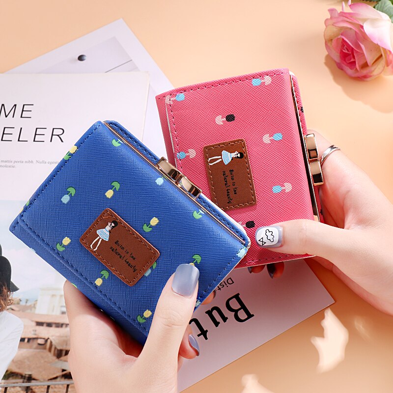 Lady Korte Coin Pouch Vrouwen Purse Kawaii Meisje Kleine Verandering Portemonnees Coin Bag 3 Fold Pu Leather portemonnee