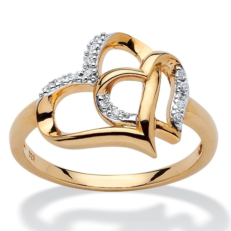 Anelli di fidanzamento a forma di cuore in pietra bianca intarsiata Color oro moda donna splendida per gioielli da sposa per feste da donna: 5