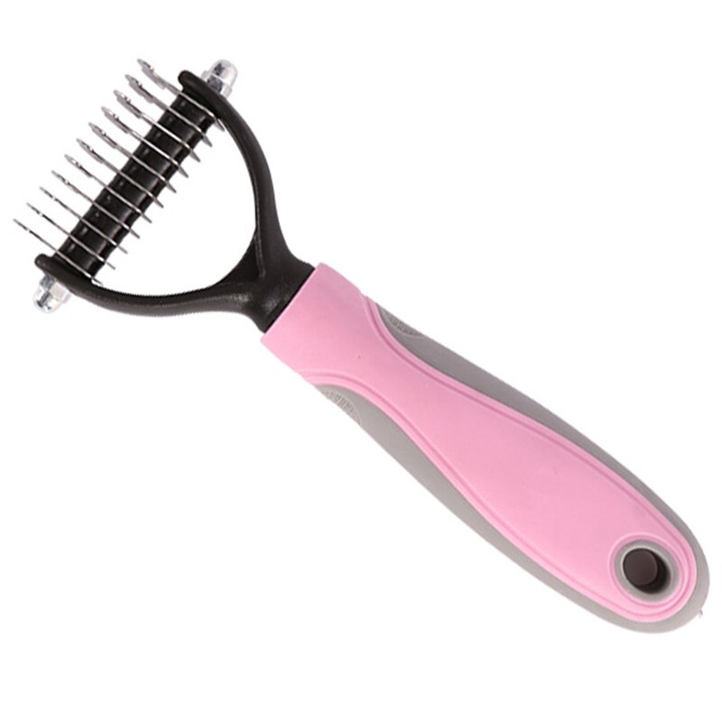 Removedor de pelo para mascotas, cepillo para quitar el pelo de perro con pelo cortador de nudos de acero inoxidable, cortador de doble cara, herramientas de aseo para gatos 66CY