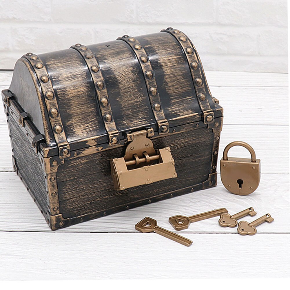 FrüHenne Lernen Pirat Schatz Brust Edelsteine Halfter Lagerung Kasten freundlicher Spielzeug Mit Schlüssel freundlicher Hause Dekoration Schmuck Organizer: Bronze-
