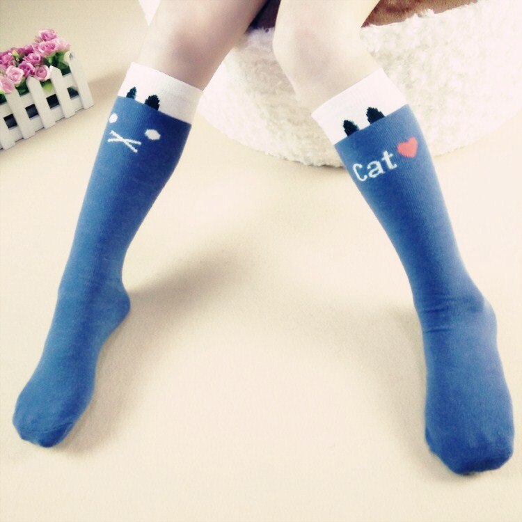 Forår og efterår børn knælange sokker sydkorea tegneserie meow stjerne mennesker bunke sokker bomuld studerende sokker tobani: Grå