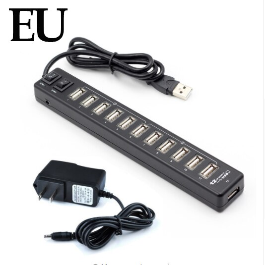 USB Hub 4/7/12 Port Expander Adapter USB 2.0 Hub Multi USB Splitter 2.0 Hab 3 Hub 2.0 Multiple USB USB-Hub Card Reader For PC: Black 12 EU HUG