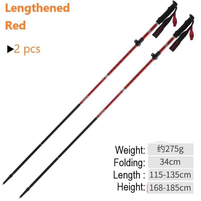 Outdoor Ultra-Light Trekking Hiking Pole Folding Trekking Pole Running Walking Sticks 7075 Aluminum Alloy Pole: 2 pcs red length