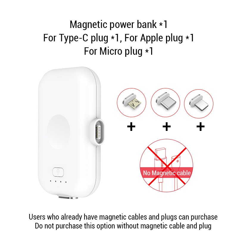 PZOZ Magnetic Power Bank For iPhone Micro USB Type C 1200mAh Mini Magnet Charger Power Bank For iPhone iPad Xiaomi Huawei Phone: White And 3 Plug