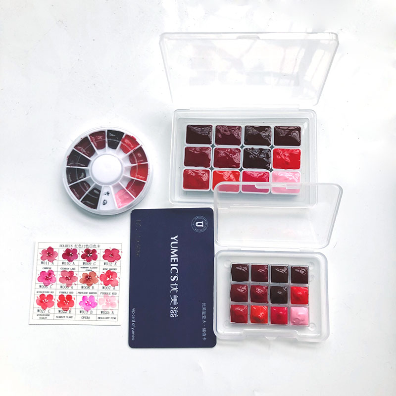 Mini caja de acuarela, disco de pintura de acuarela rojo, 12 colores, 0,5 ml/1ml/2ml