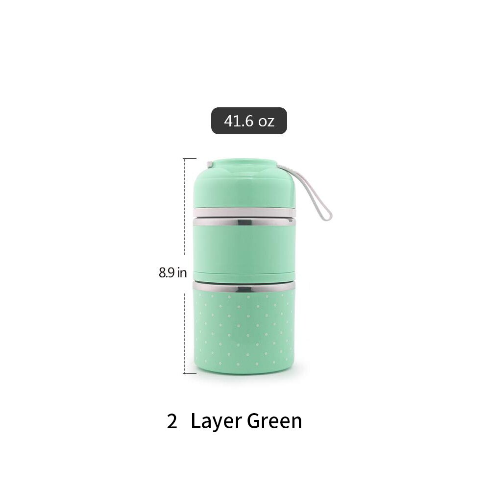 Three-Layer Leak-Proof Lunch Box Outdoor Bento Portable Food Storage Container Stainless Steel Flask Set For School Kids: green 2 layer
