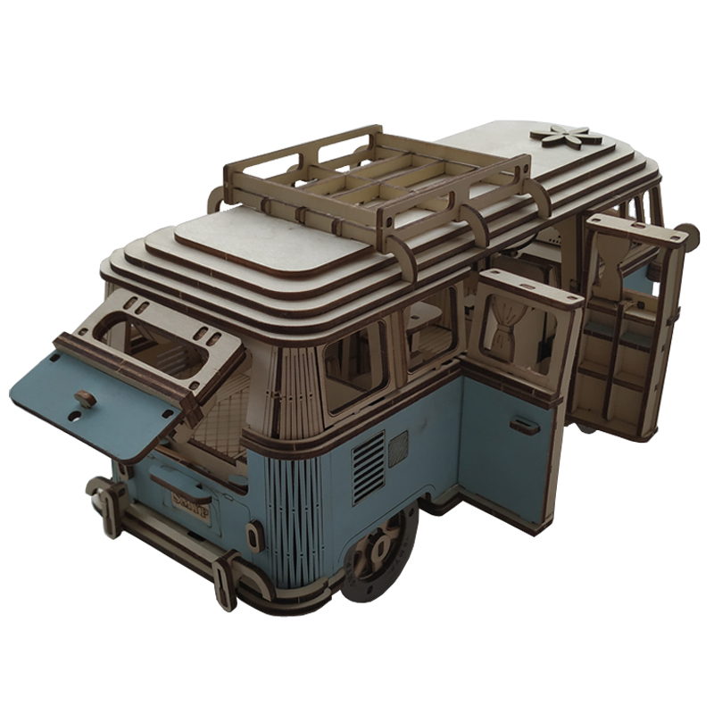 3D Wooden Puzzle Retro Bus European-style Campervan Assembled Car Model DIY Hands-on Ability Cultivate Toys For Children
