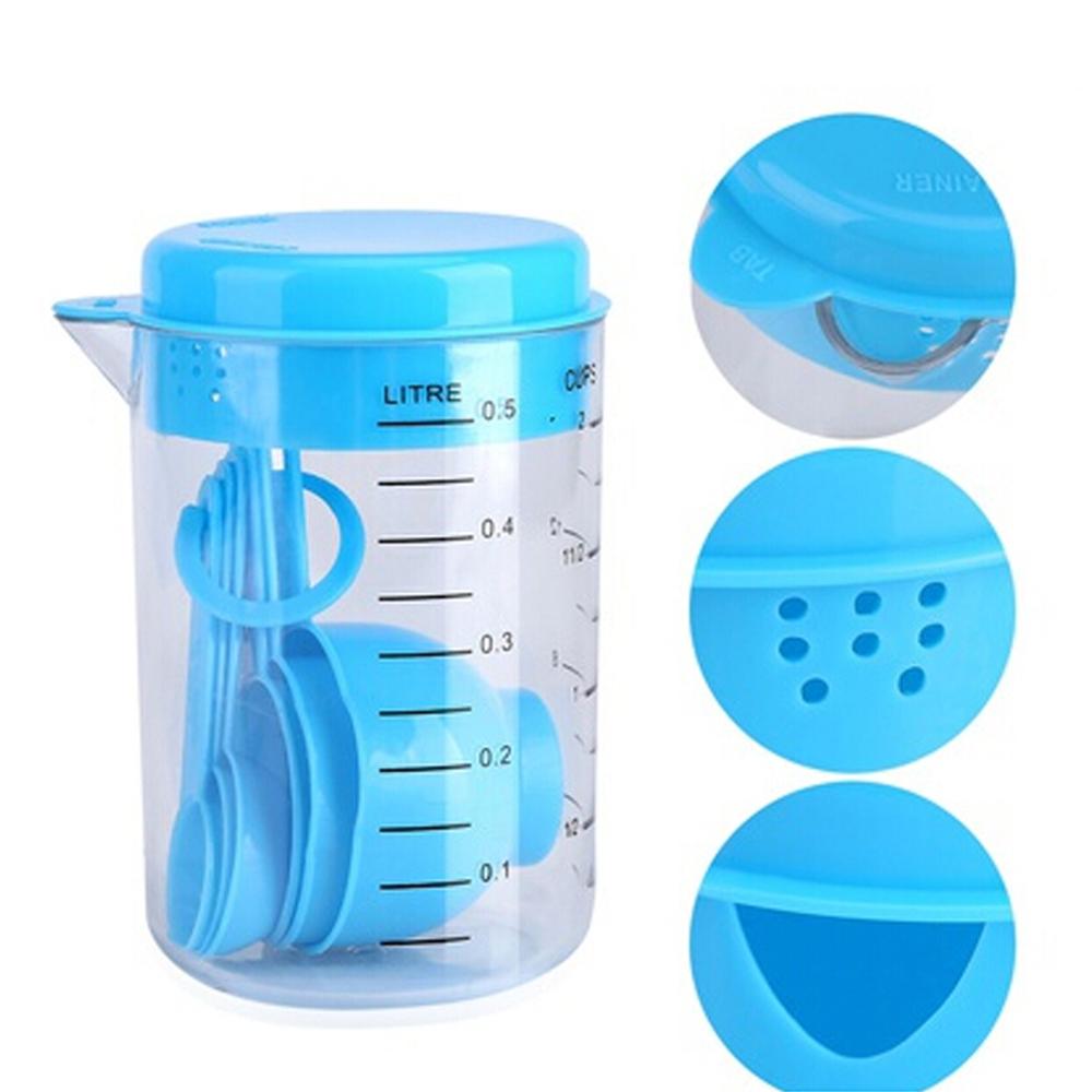 7 sztuk kuchenne miarki niebieski różowy kubek z miarką z tworzywa sztucznego łyżki zestawy stopniowane łyżki na pieczenie w kuchni kawy: Niebo niebieski