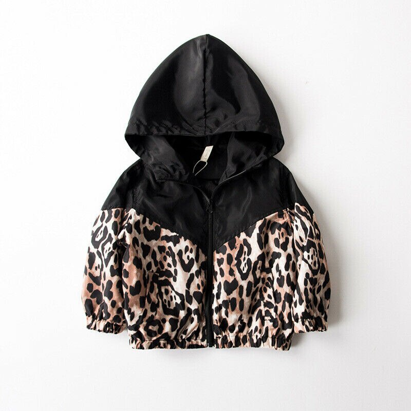 Småbørn børn baby dreng pige langærmet patchwork leopard hættejakke outwear lynlås outfit forår efterår 1-7y syning