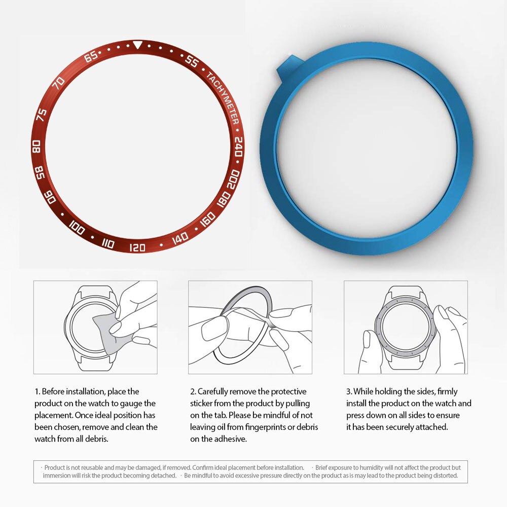 45mm smart ur cover til samsung galaxy watch 3 bezel ring anti-ridse stål bezel ring selvklæbende cover ur tilbehør: Rød
