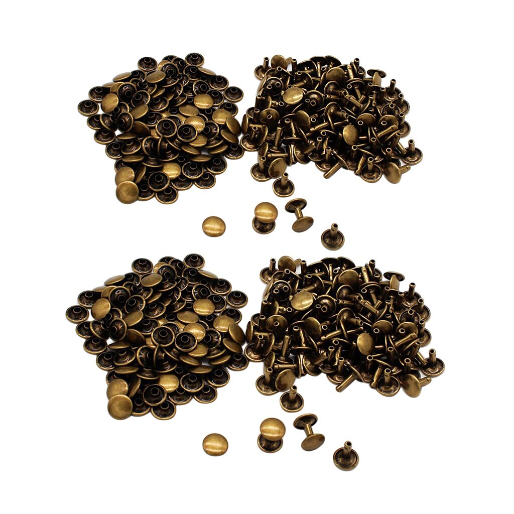 100 Pieces Two Piece Double Sided Tubular Rivets Fastener Metal Round Head Stud - 8mm/10mm, Bronze