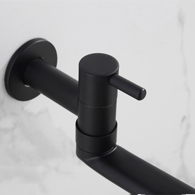 Mop Slot Tap Black Brass Single Hole Hidden Wall Mounted Lengthen Rotary Basin Faucet For Balcony Garden Outdoor Single Cold Tap