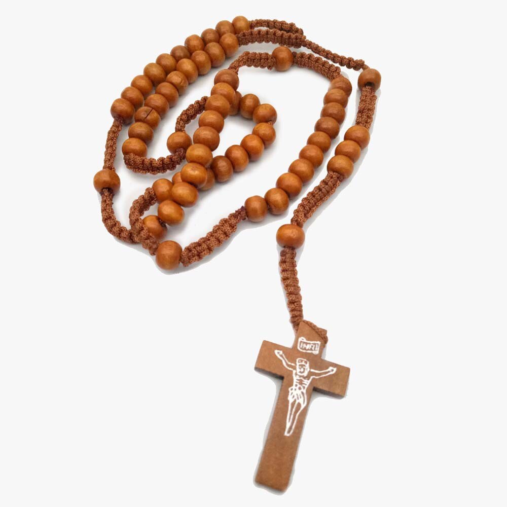 Katolsk rosenkrans halskædehåndlavet kryds halskæde religiøse smykker: Lysebrun