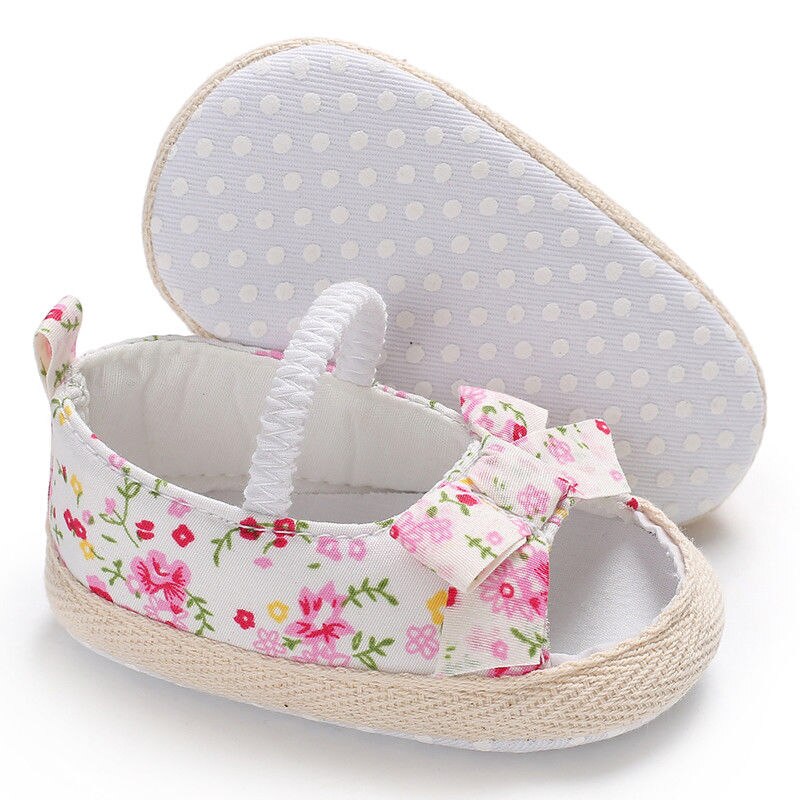 Sommer Niedlichen Baby Mädchen freundlicher Sandale Schuhe Baumwolle Spitze Blumen- Bogen Flache Mit Ferse Unterhose Auf Süße lässig Schuhe Outfit 3-18M