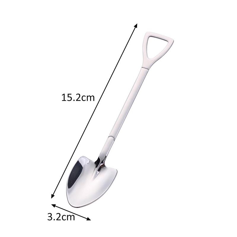 1Pcs 304 Stainless Steel Iron Shovel Spoon Retro Style Coffee Ice Cream Spoon 3Colors Multi Purpose Cusp/Square Kitchen Gadget: silver cusp 