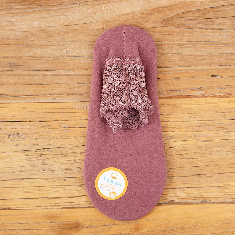Lace Warmer Socks Women Breathable Warmer Socks Solid Color Boat Comfortable Cotton Ankle Socks with Lace: Shocking pink