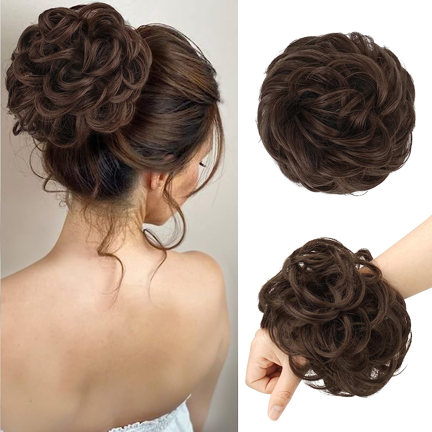 6-Zoll-Kunsthaar-Dutt-Erweiterungen, unordentliche lockige elastische Haargummis, Haarteile, Chignon, Krapfen, Hochsteckfrisur, Haarteile für Frauen: T1B/4/30