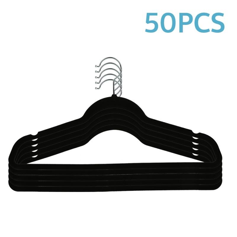 Colgador de abrigos antideslizante, ganchos de ropa de terciopelo para chaquetas, pantalones y perchas de ropa, gancho para abrigos, organizador, 44x23cm, 50 Uds.: black
