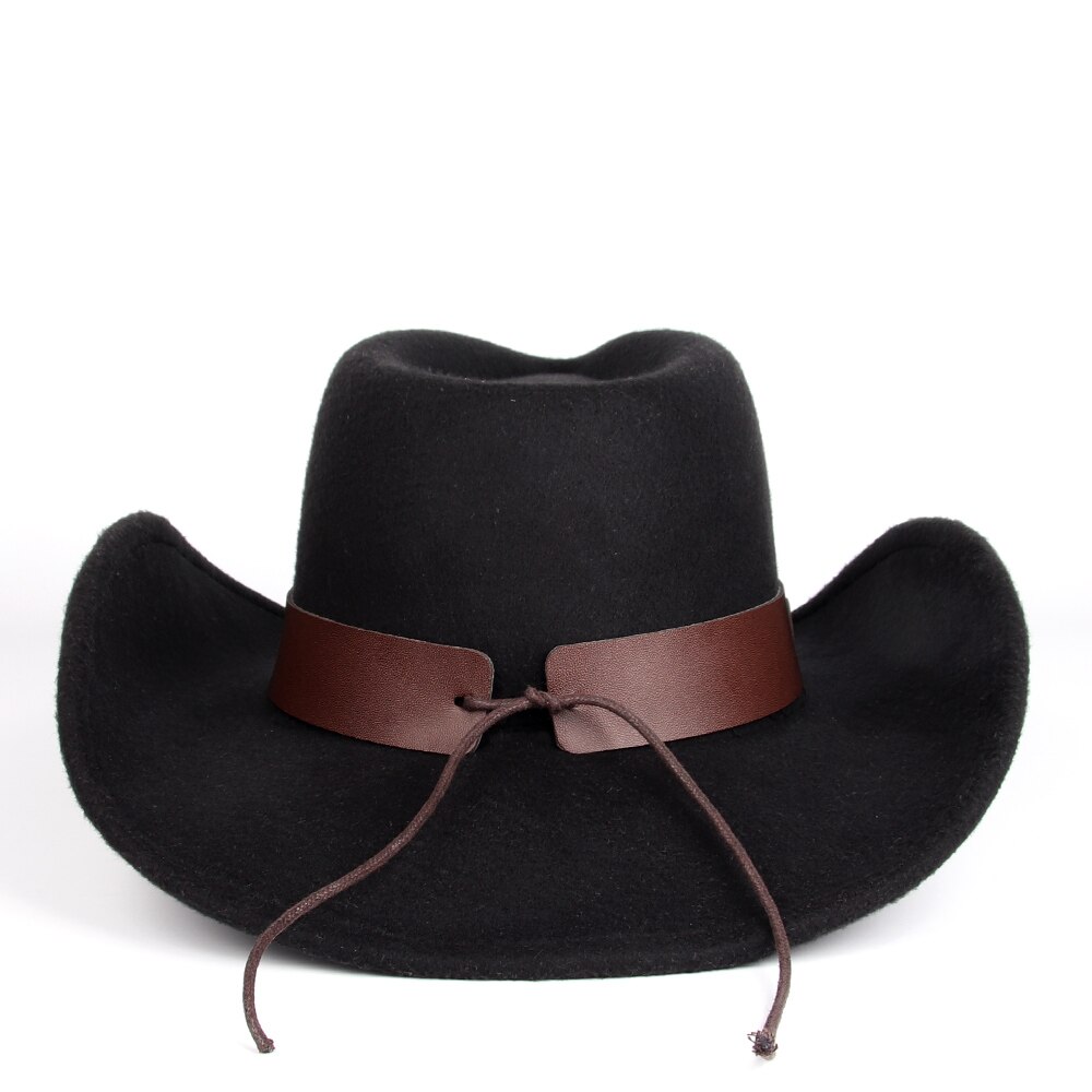 Cappello da cowboy occidentale da donna in lana da uomo con cappello da cowgirl jazz a tesa arrotolata con cintura a testa di toro cappello da sombrero fedora Chiesa
