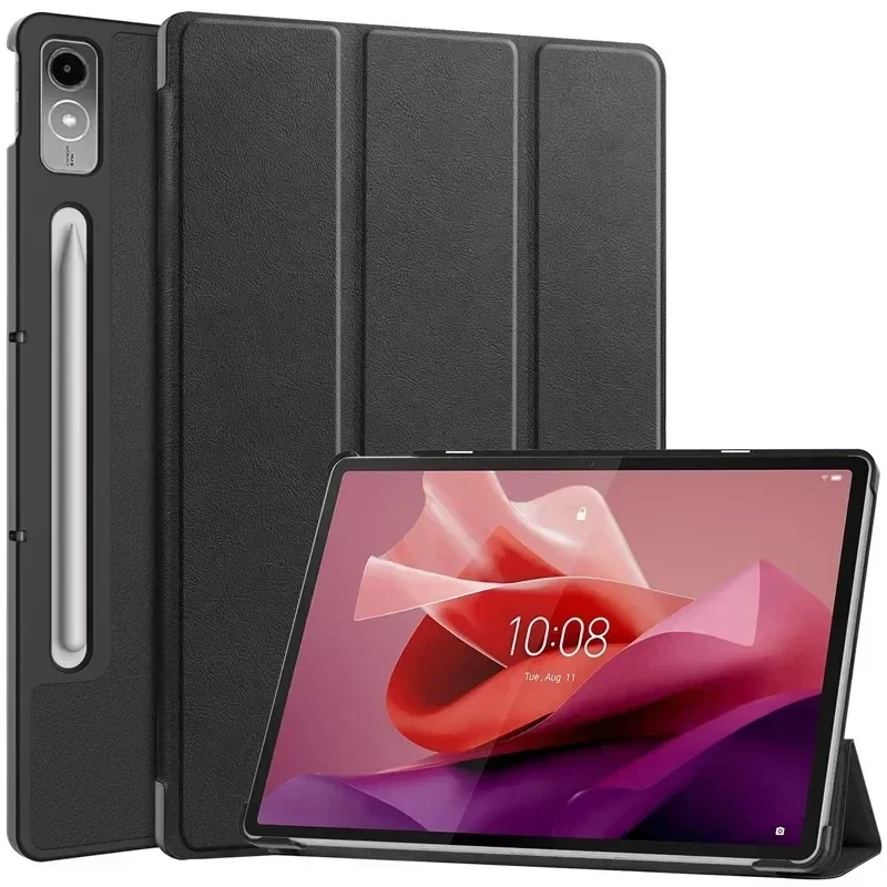 For Lenovo tab P12 12.7 Case Magnetic Tri-Folding PU Leather Stand Tablet Cover for Xiaoxin Pad Pro 12.7 12 7 inch TB371FC: 12.4 / black