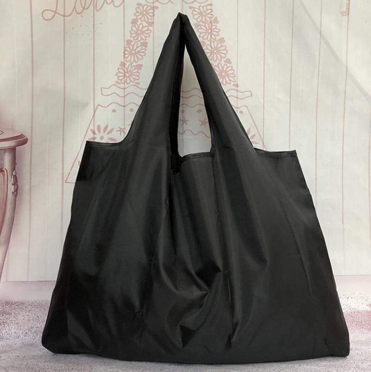 ECO Polyester Reusable Tote Foldable Shopping Bag Women Men Travel Shopper Package Buy vegetables traveling sho: L black